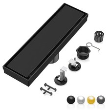 Linear Shower Drain 12" AISI 304 Stainless Steel Linear Drain, Matte Black ...