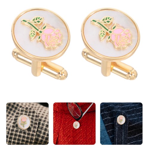 1 Pair Rose Cufflinks: Tuxedo Studs Buttons Accessories - Round Cuff Links For - Picture 2 of 20