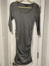 Express Size S Gray Scoop Neck 3/4 Sleeve Ruched Side Soft Jersey Midi Dress