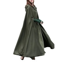 Damen Umhang Kapuze Mantel Poncho Strickpulli Longjacke Herbst Winter ArmeegrüN