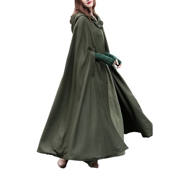Damen Umhang Kapuze Mantel Poncho Strickpulli Longjacke Herbst Winter ArmeegrüN-image