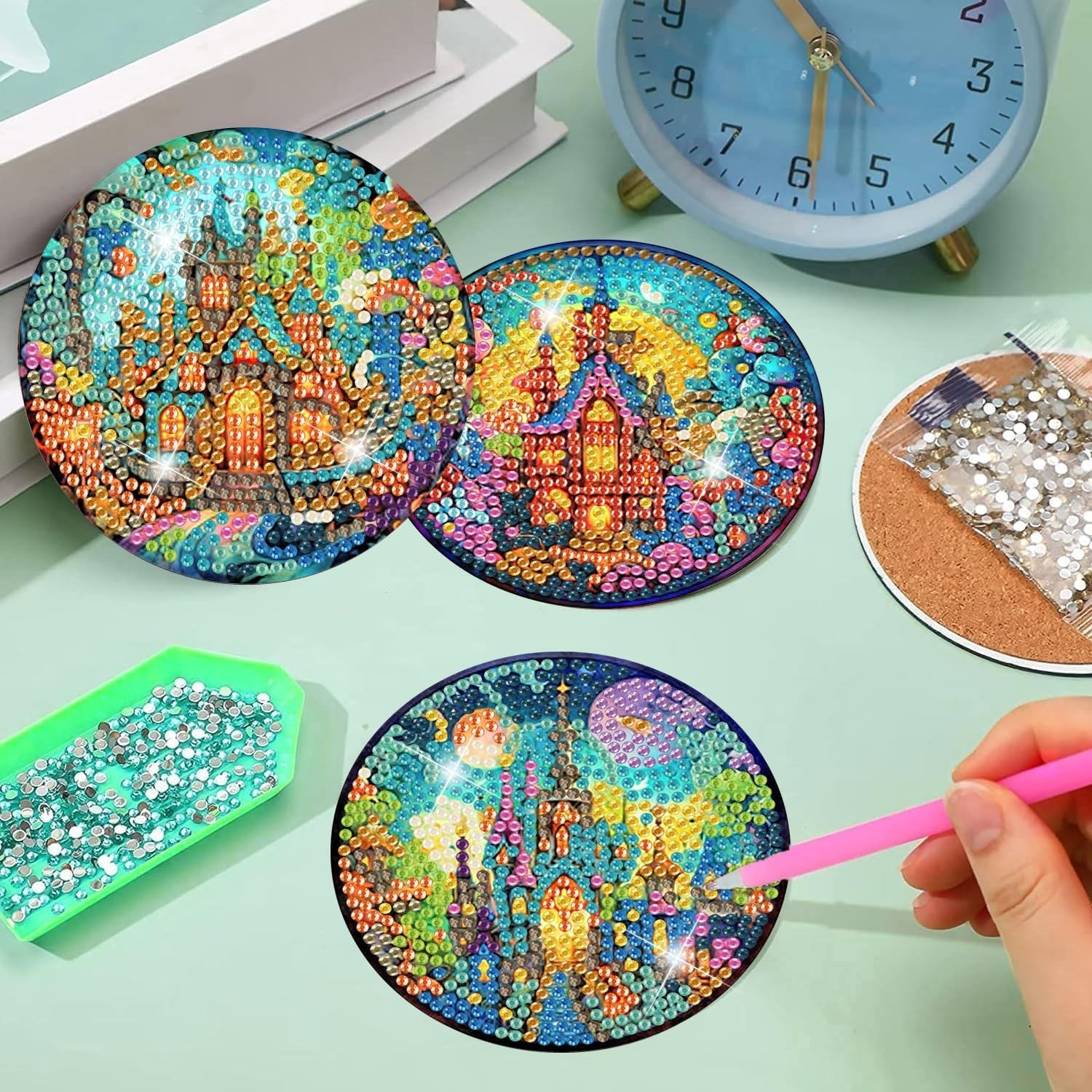 8 Pcs Diamond Art Coasters Kits for 8 4x4in, Castle