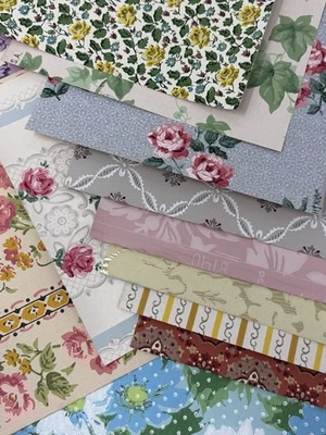 Vintage Lot 30 Wallpaper Samples 1940's, 9 x 9 inches, Floral Roses Pink Blue - Image 1 of 4