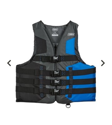 DBX Life Jacket Vest Coast Guard Approved Adult Small-Med 32-40 Chest Blue Gray