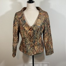 Victor Costa Nahdree Vintage Metallic Floral Brocade Jacket 10 Gold Bronze Glam