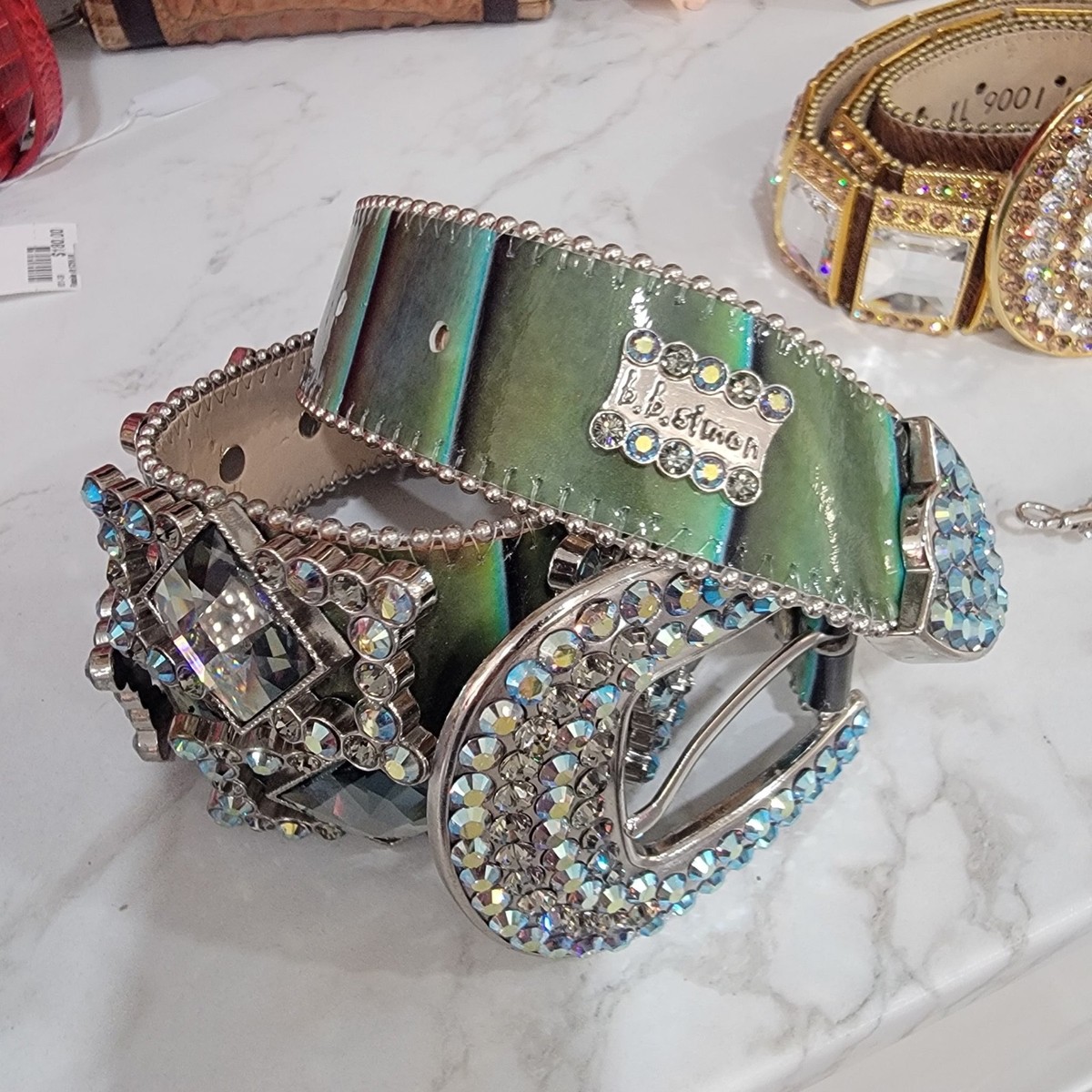 激レア 希少 b.b. simon グリーン ストーンベルト b.b. Simon 9003 Green Monster Crystal Belt – Dudes Boutique 小物