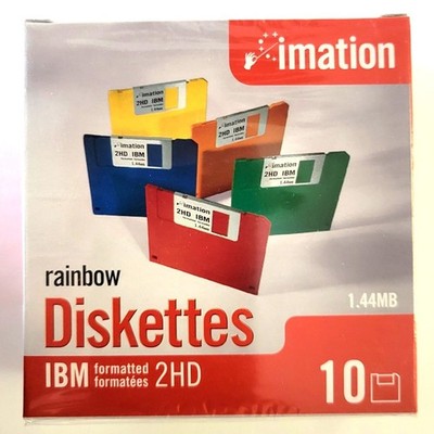 New Sealed 10 Pack Imation  Rainbow IBM 2HD 3.5 inch 1.44 MB Floppy Disks
