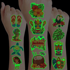 96 PCS Hawaiian Luau Pre-Cut Luminous Glow in the Dark Temporary Tattoos for Kid