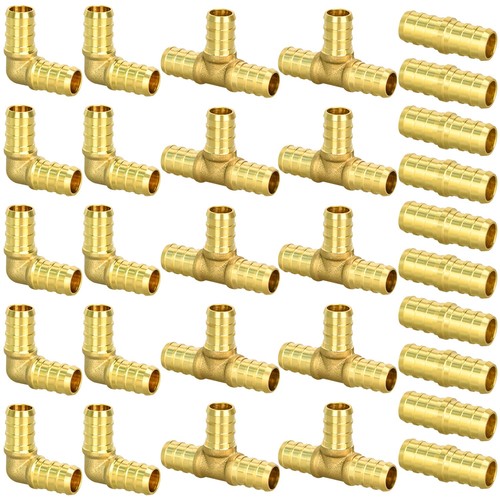 30pcs 1/2" PEX Fittings, Elbow TEE Straight Couplings Set, PEX Brass Crimp Fi...