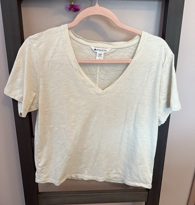 Athleta Essential Slub V-Neck Tee-NWOT-size Small-Cream Color 