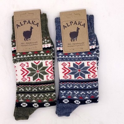 2 Paires Chaussettes Femmes Laine Alpaga Extra Doux - Motif Flocon Bleu, Taille 35-42, Italie