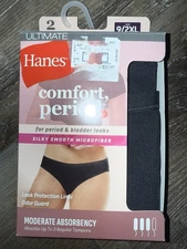 Hanes Womens Period Bikini Underwear Panties 2-Pack Moderate Leak Protection 2XL