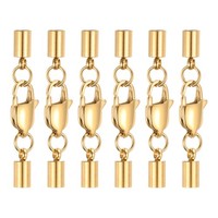 6Er-Set Leder-Endkappen Mit Hummerkarabiner FüR 3,5Mm, Gold