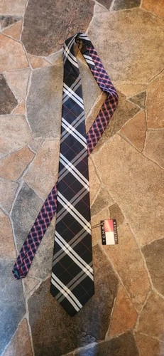 Tommy Hilfiger Mens Plaid Necktie Navy Gray White Red Contrast Tartan Tie nwt video thumbnail