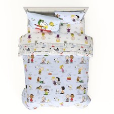 Peanuts 7 Piece Queen Bedding Set Light Blue Comforter Sheets Pillowcases