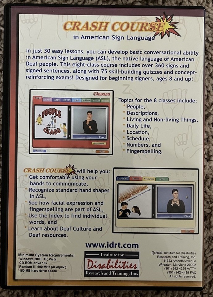 Crash Course for American Sign Language - ASL - CD-ROM (Windows) | eBay