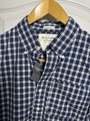 Abercrombie & Fitch Shirt Men's Small Muscle Fit Button Down Blue Plaid  NWT