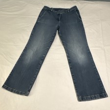Lands' End Straight Denim Jeans Blue Button Zip Pockets Women's Size 10