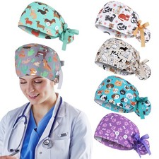 Scrub Caps For Women Doctor Nursing Hats Buttons Adjustable Tie Back 6 PCS