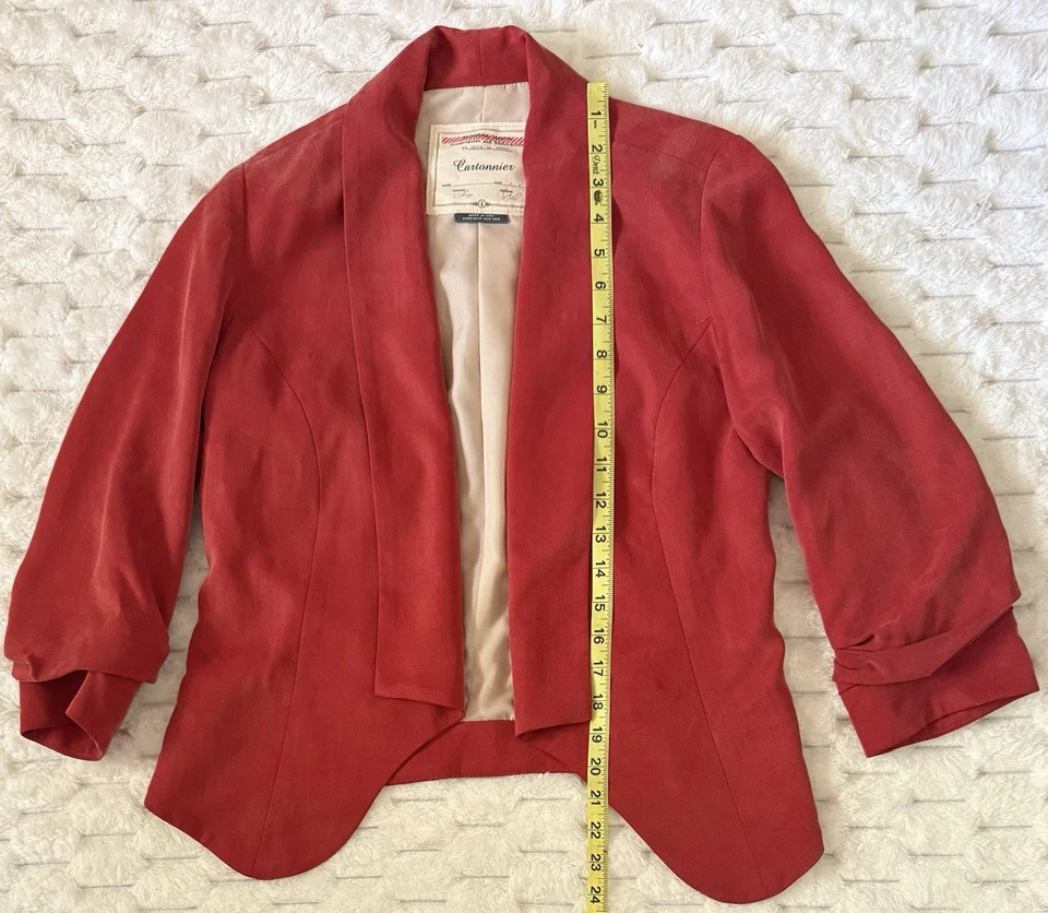 Anthropologie Cartonnier Red Open Front Blazer Size 6 Tencel Jacket Lined USA - Image 3 of 4