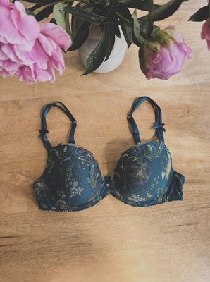 Lise Charmel Écrin Nature Embroidered Plunge Contour Bra - Teal Blue 34D