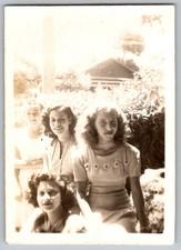 Vtg B&W Snapshot Smiling Women Outdoors 1940s