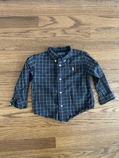 Ralph Lauren Shirt Button Down Boys 24m Long Sleeve Green Navy Yellow Pony Logo
