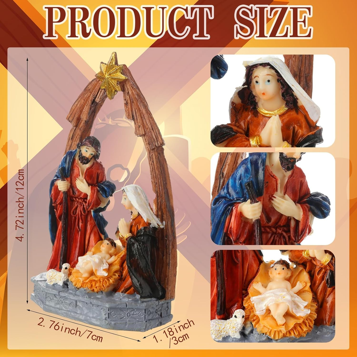 Red Gold Holy Family Nativity Figurine Handcrafted Resin Angel Lamb Set NEW