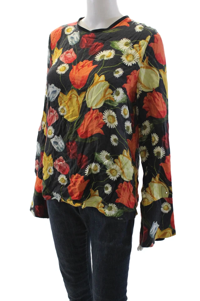 Mother Of Pearl 女式背面拉链长袖花卉衬衫黑色多码 6 — 第 2/4 张图片