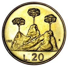 San Marino 20 Lire coin 1987 KM#205 Resumption of Coinage UNC