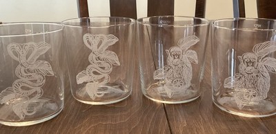 4 Old Fashioned Etched Lowball Glasses Crate & Barrel CB2 Krosno The White Lotus