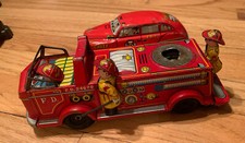 Vintage 1940s tin litho Japan Fire Department Chief Body  Fire Truck