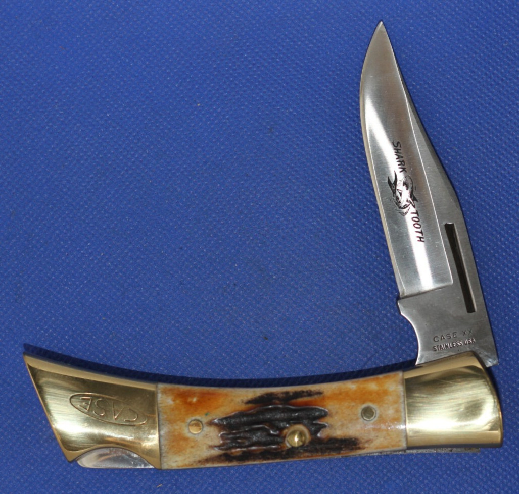 Vintage Case XX Shark Tooth P197-SSP, 1 Dot 1979, Stag, sheath, NIB, NOS