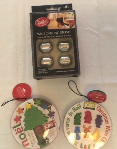 Wine Accessories- Holiday Set Wine Chilling Stones, Bottle Topper & Wine Charms - Picture 1 of 1