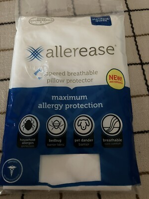 NIP AllerEase Zippered Breathable Pillow Protector Std/Queen White 20''x28  DWK