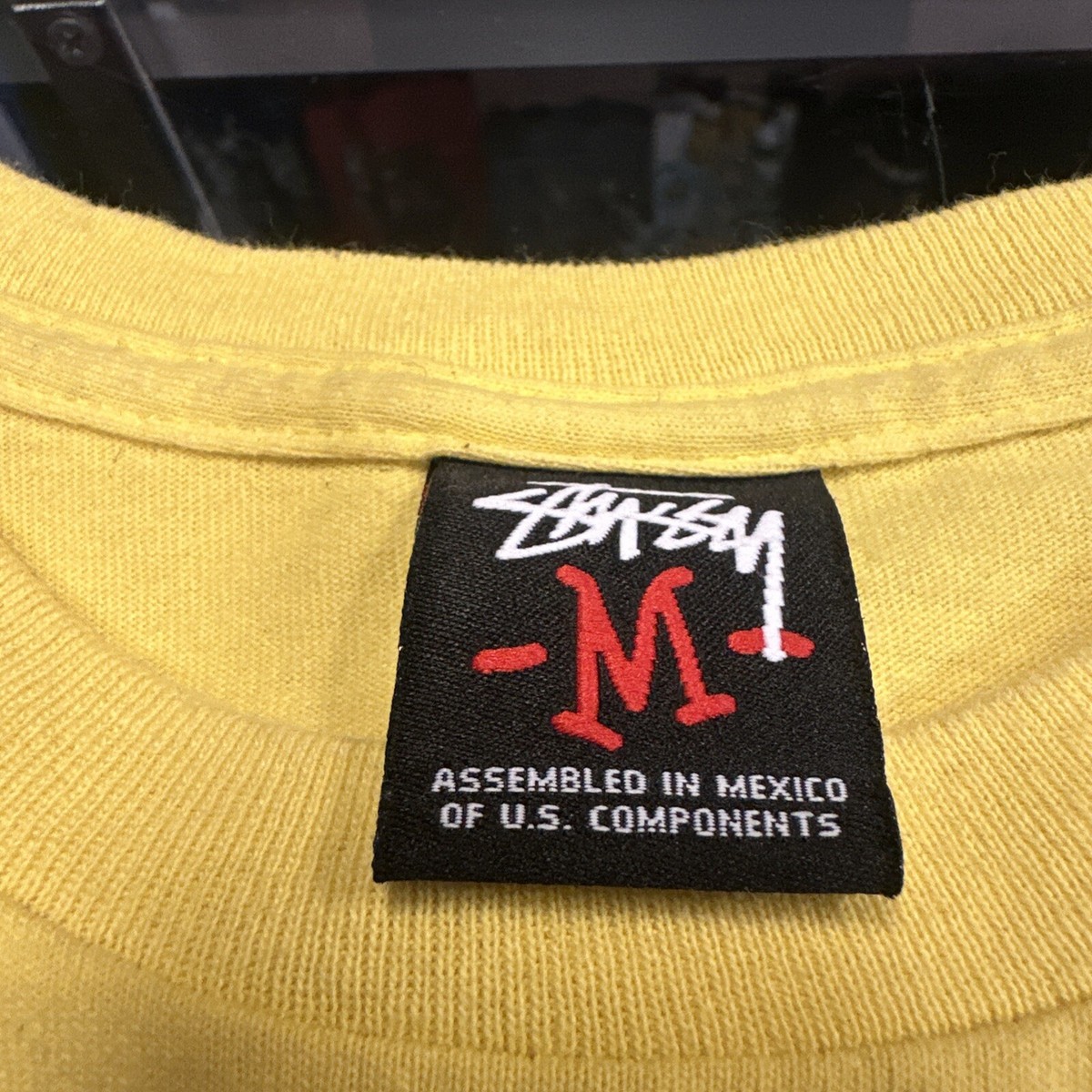 Y2K STUSSY LA ROLLERS YELLOW LOGO T-SHIRT SZ M SMOKING CROWN