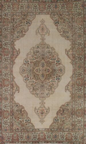 Muted Semi-Antique Tebriz Evenly Low Pile Area Rug Traditional Handmade Rug 7x11