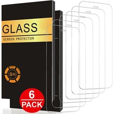 6 Pcs Tempered Glass Screen Protector For iPhone 15 14 13 12 11 Pro Max Mini XR