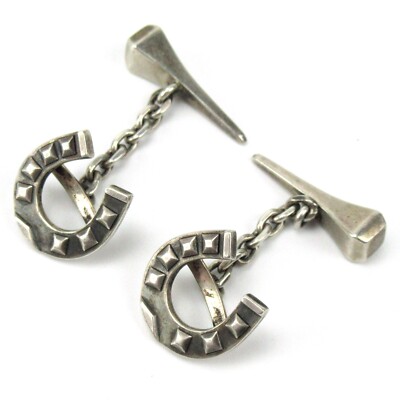 VICTOR MAYER Manschettenknöpfe 835er Silber HUFEISEN Silver Cufflinks Vintage
