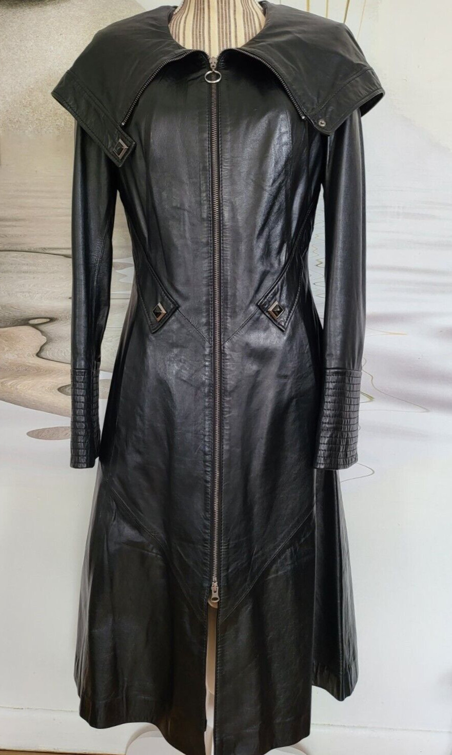 GR Long Trench Coat Jacket Nappa Leather Womens Sz IT 36" US 6Tall  $2100 Retail image 4