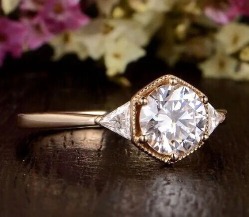 3.60 Ct Round Cut White Diamond Lab-Created Wedding Ring 14K Rose Gold Finish - Picture 3 of 7