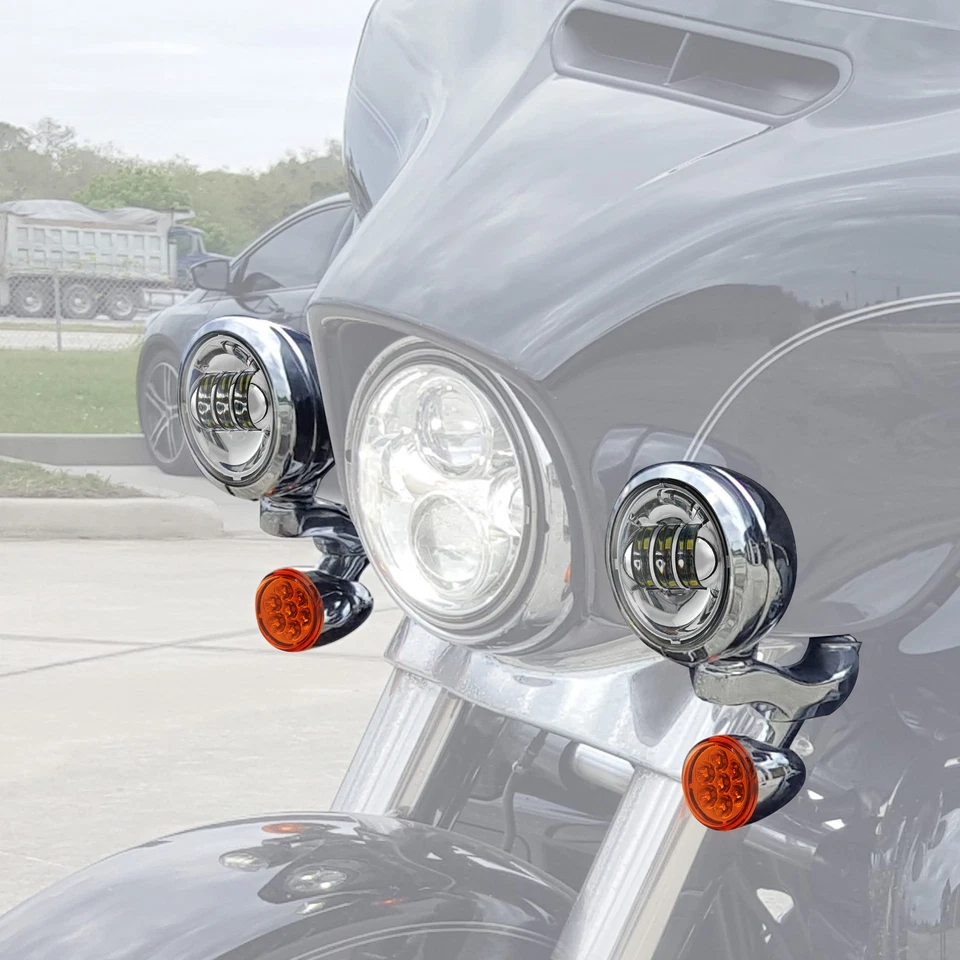 Turn Signal LED Spot Fog Light Bracket Fit For Harley Touring Road King 94-24 US - Image 2 of 4
