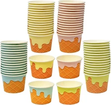 60 Ice Cream Cone Treat Snack Cups 10Oz Disposable Paper Cup Dessert Frozen Sund