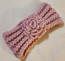 Four Buttons Womens Headband Headwarmer Pink Knit Flower One Size 9"