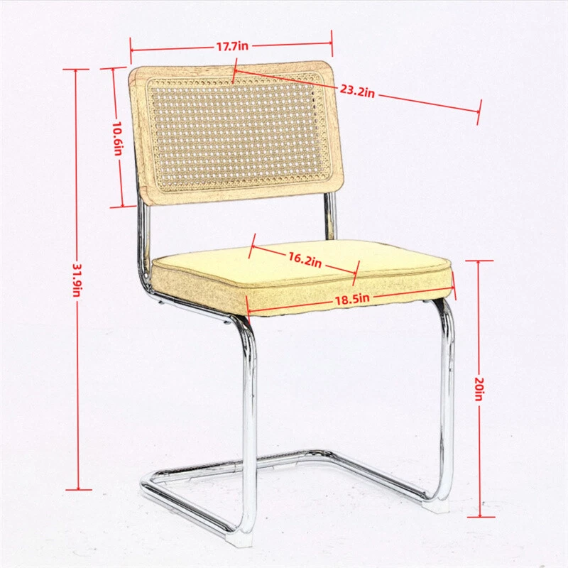 Juego de 2 sillas de comedor tapizadas beige con respaldo de ratán sillas sin brazos con patas de metal Foto 2 de 4