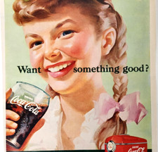 Pigtail Girl Coca Cola Vintage Ad 1951 Soda Coke Red Cooler Pop Glass