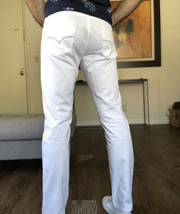 Versace Para Hombres Calce Ajustado Pantalones Jeans Denim Blanco