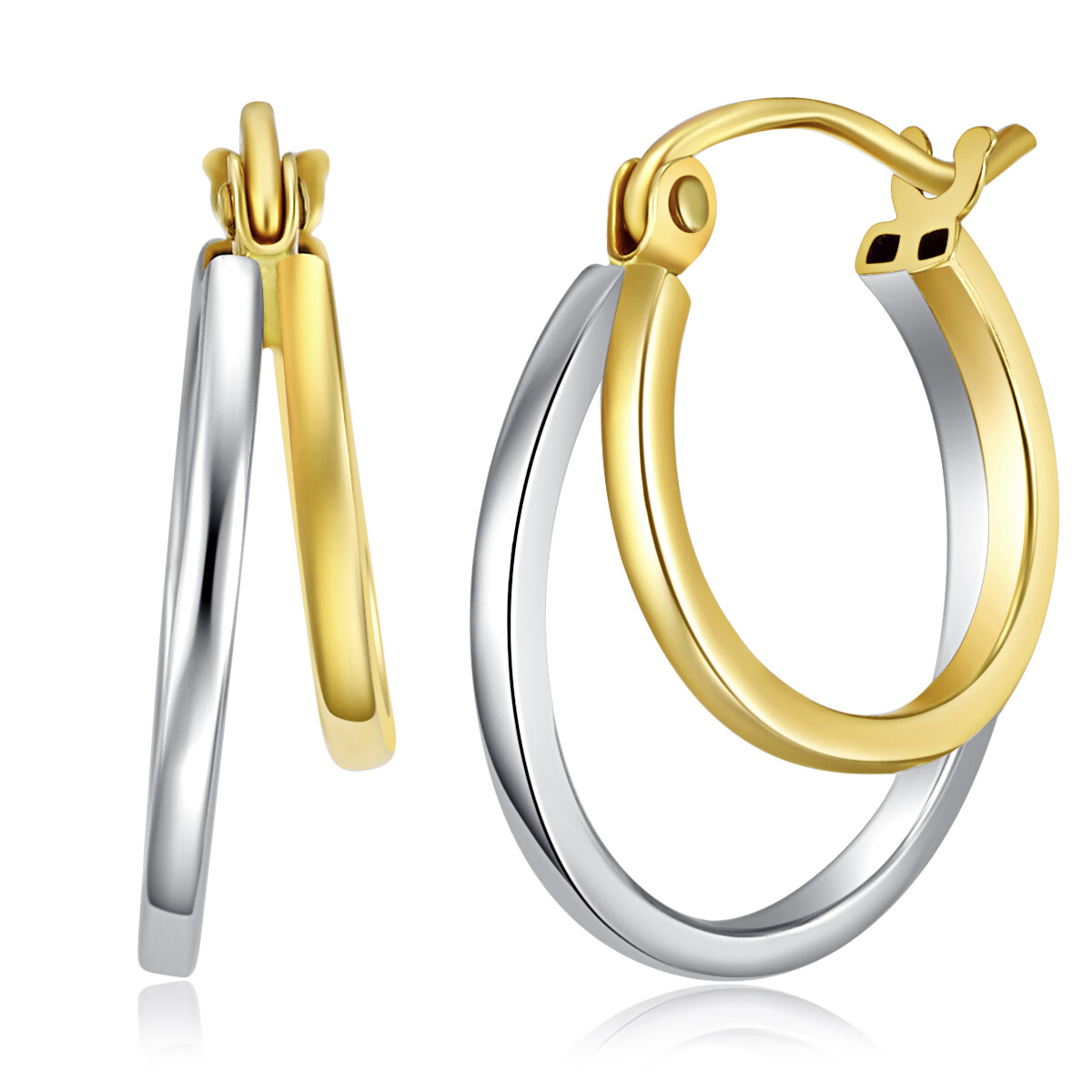 Wellingsale 14k Two Tone Gold 4mm Double Hoop Earrings (16 x 16 mm)