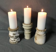 Set 3 Vintage Turned Wood Shabby Chunky 5" Candle Holders Chic Old 1808-24B