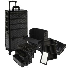 Professional Makeup Artist 4 in 1 Rolling Makeup Train Case w/ 4 Wheels and